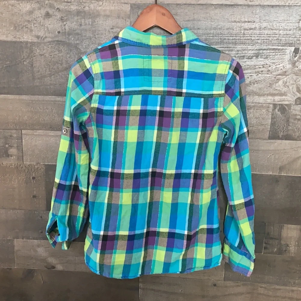 Justice Plaid Long Sleeve Button Down